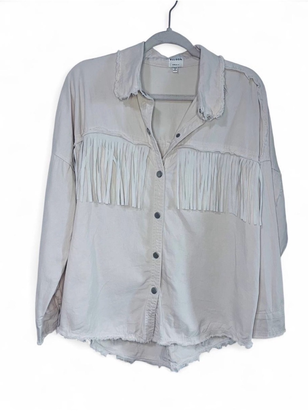Ellison Western Fringe Shirt Cream Button Front Cowgirl Top Women’s Small